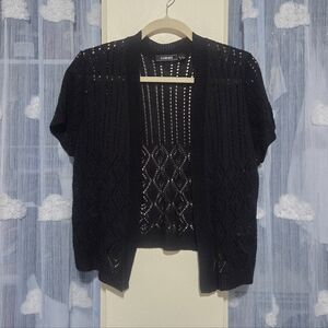 Elementz Black Crochet Knit Short Sleeve Cardigan